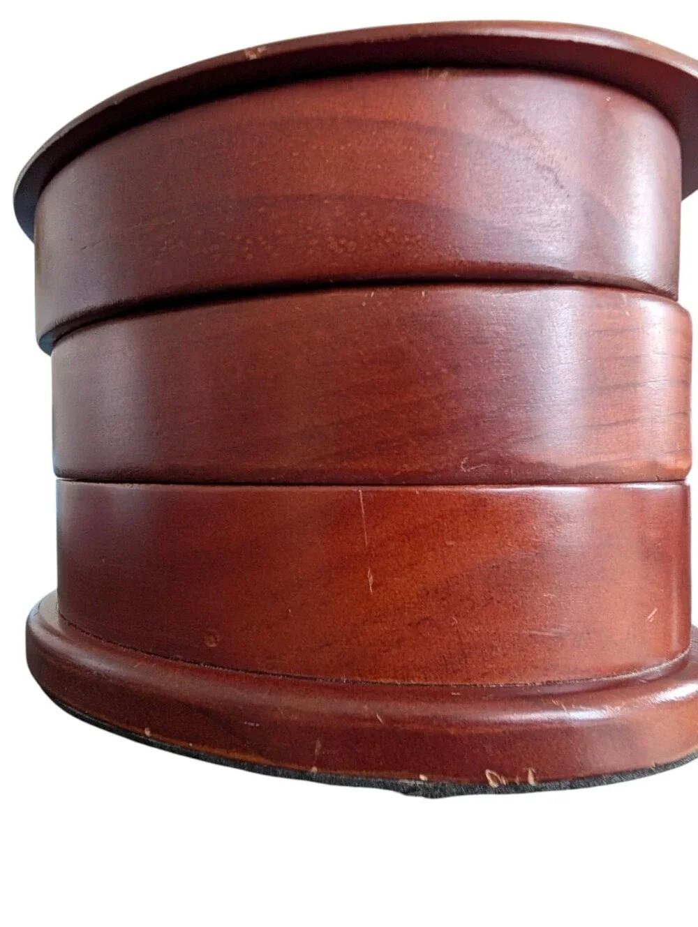 Vintage 3 Tier, Wooden, Swivel, Velvet Lined, Oval Jewelry Box.